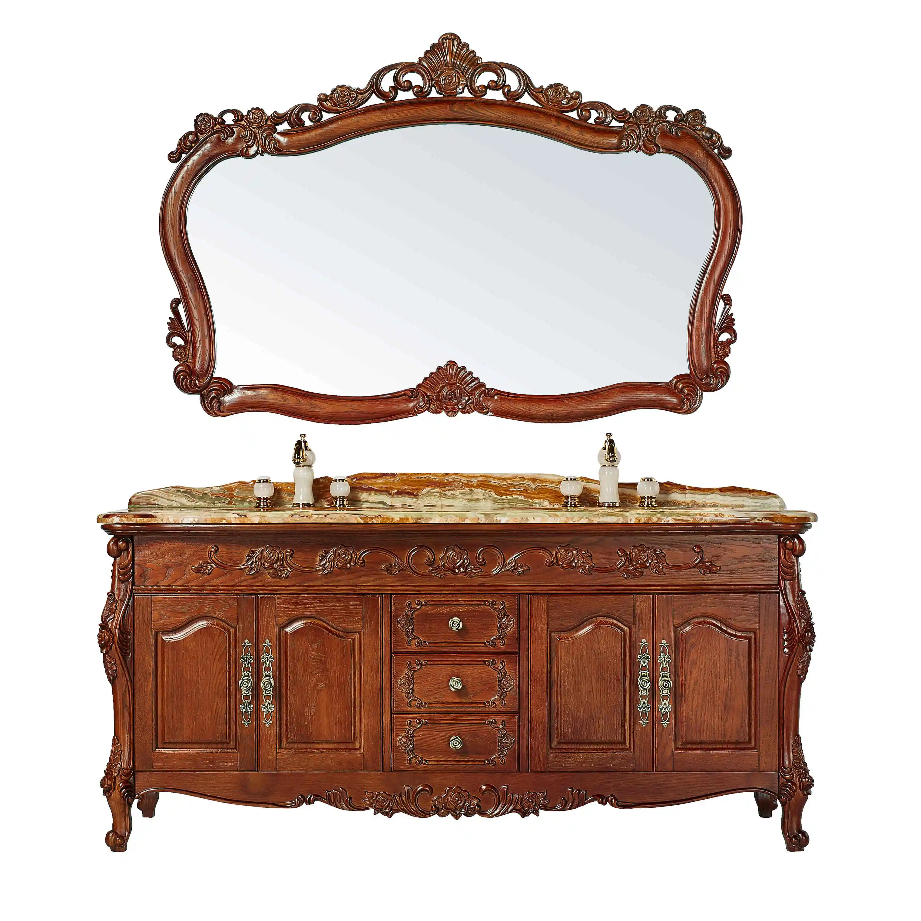  Китайская антикварная резная деревянная Коммерческая двойная раковина для ванной комнаты