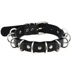 First Design Punk Goth Rivet Rings PU Leather Collar Choker Necklace-- Harajuku Soft Choker