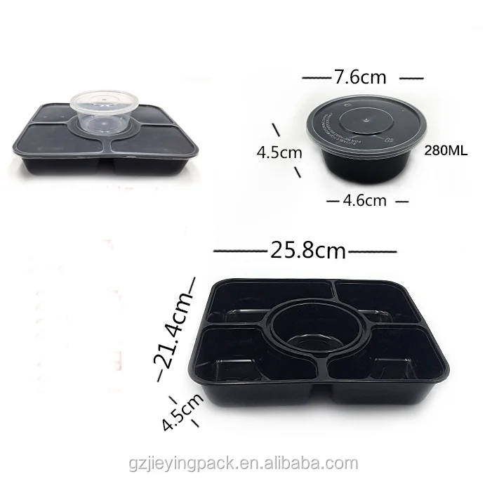 5+1 compartments bento box PP Storage disposable food grade plastic reusable container with bowl