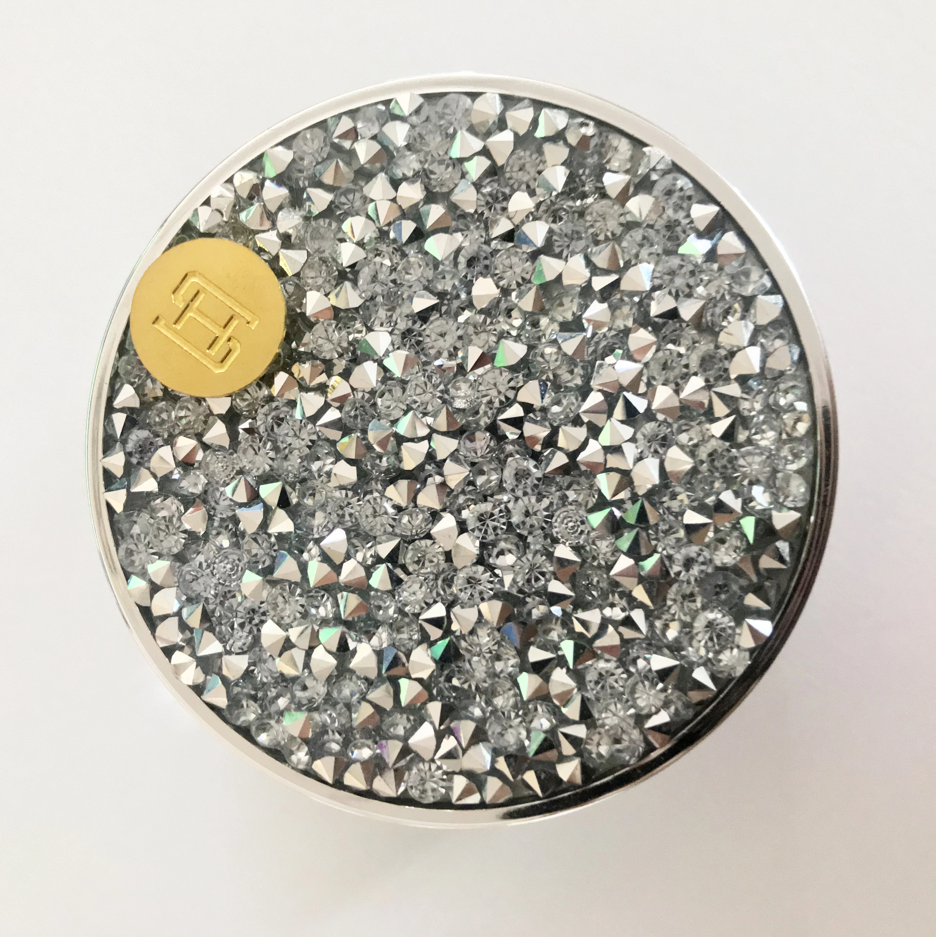 
Low MOQ 10g luxury diamond plastic round loose powder container / jar / packaging / case / box with sifter 