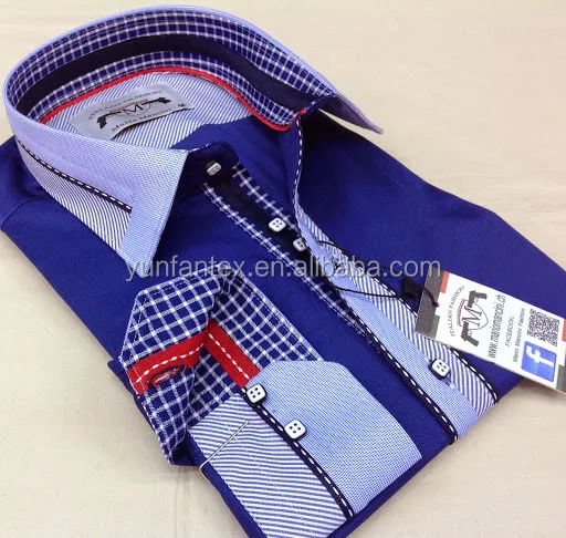 
2021 Italian fashion POPLIN check contrast collar and cuff long sleeve shirt double collar 