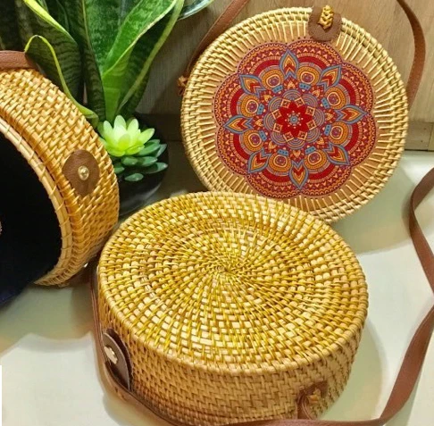 Embroidery Pattern Rattan Bag Rattan Straw Beach bag