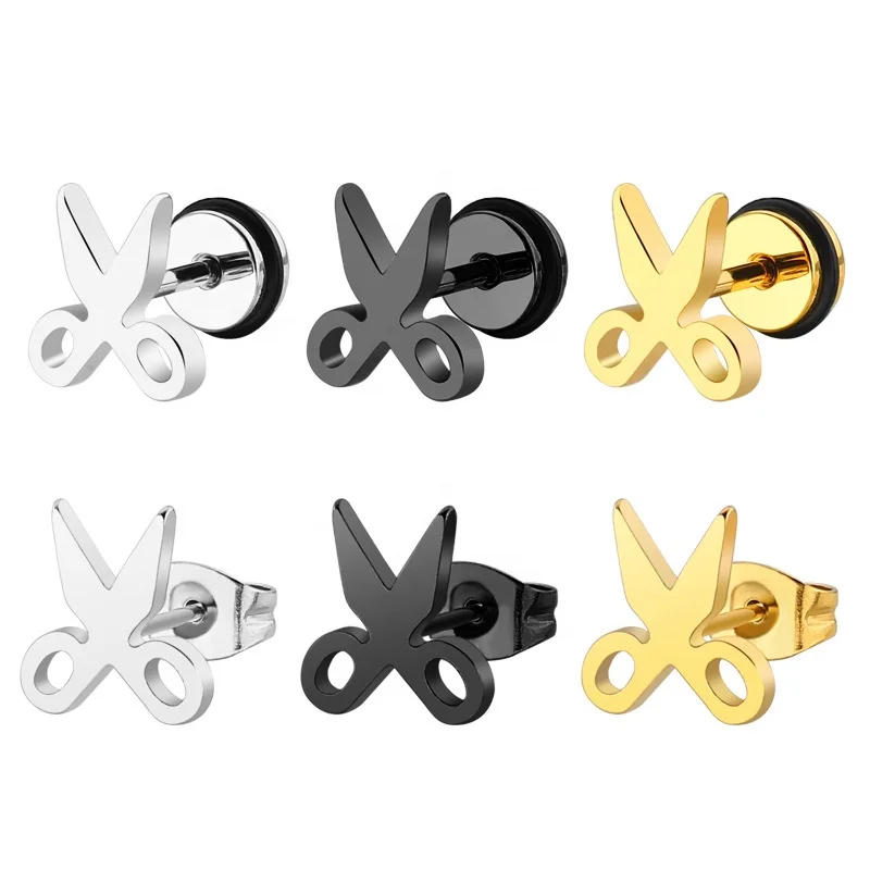 
Wholesale new design Jewelry Stainless Steel gold silver black Scissors Stud Earrings 