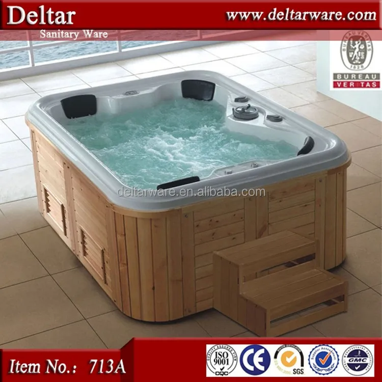 1.84 meter length home garden use wooden bathtub with lid on , air jet massage wood bathtub