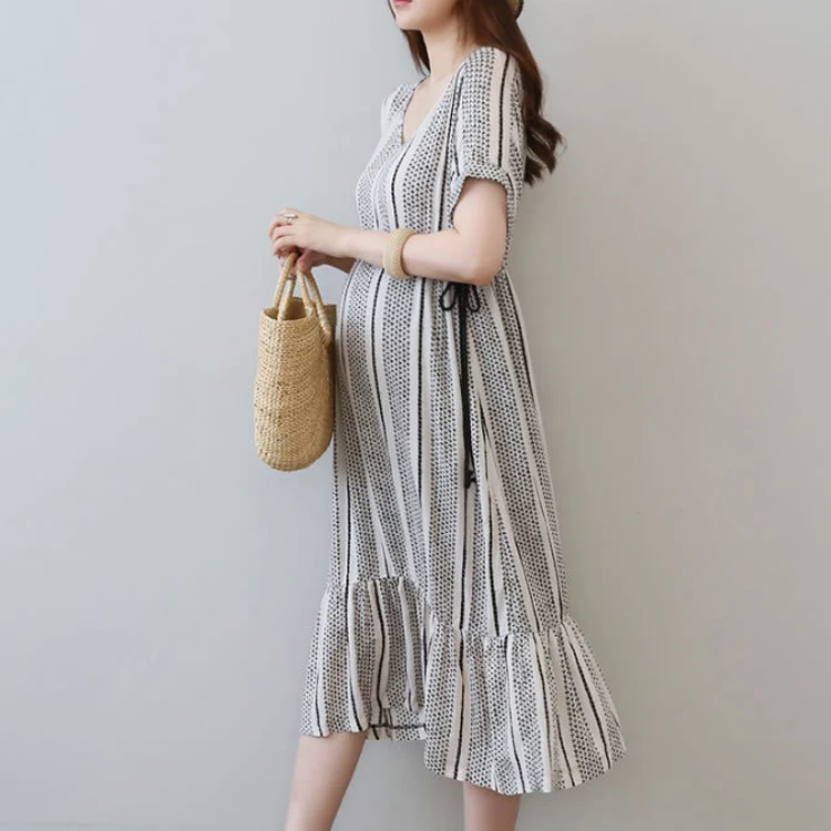 2019 Fashion Summer Stripe Short Sleeve Maternity Dress