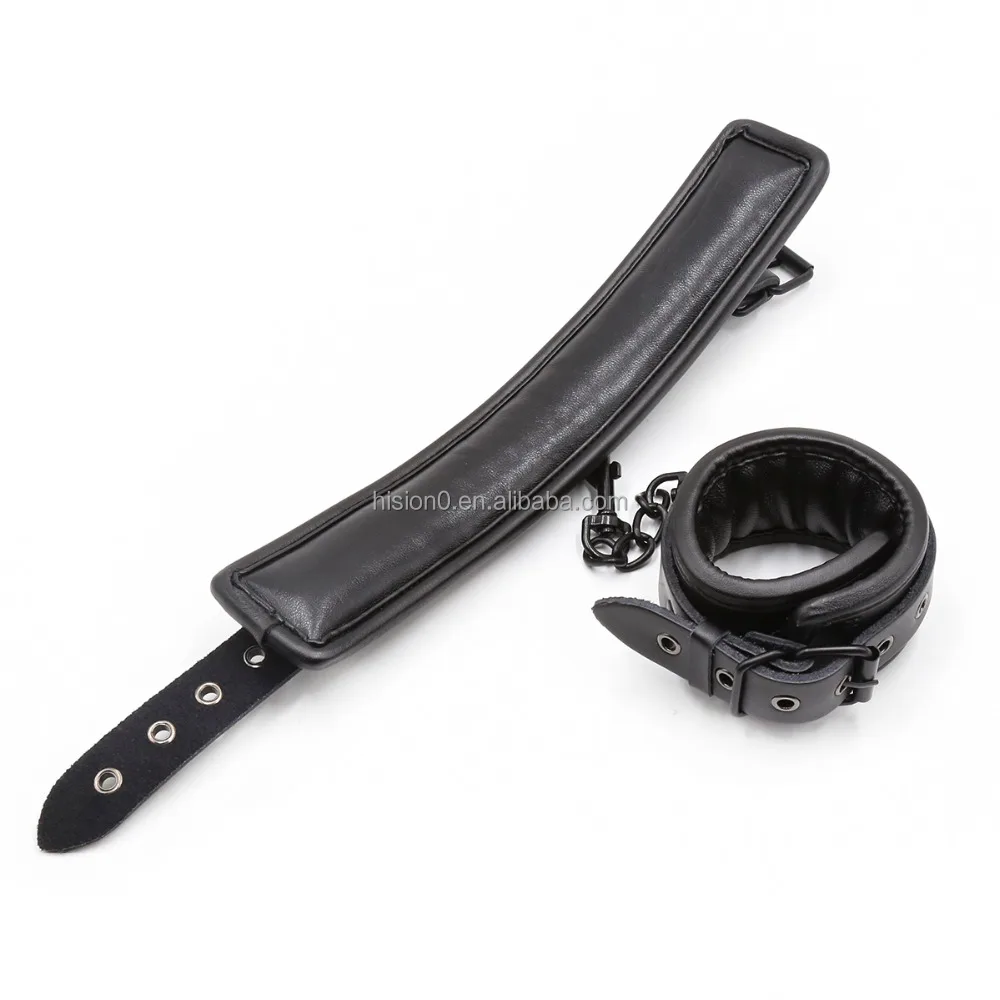 Black Cowhide Real Sheep Sponge BDSM Sexy Slave Fetish Bondage Restraint High Quality Handcuffs Foot Ankle Cuffs Collar Choker