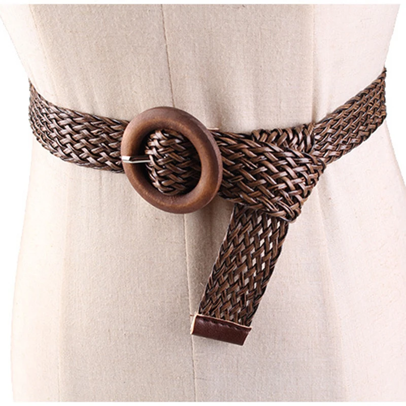 2021 latest design new ethnic style wide belt retro hollow decoration braided belt for woman