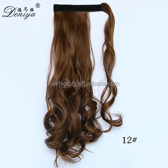 Long wavy easy clip in wrap around ponytail remy human hair extension