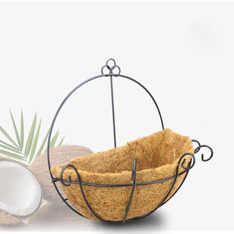 Железный цветочный горшок с кокосовой пальмой, настенный полукруглый цветочный горшок