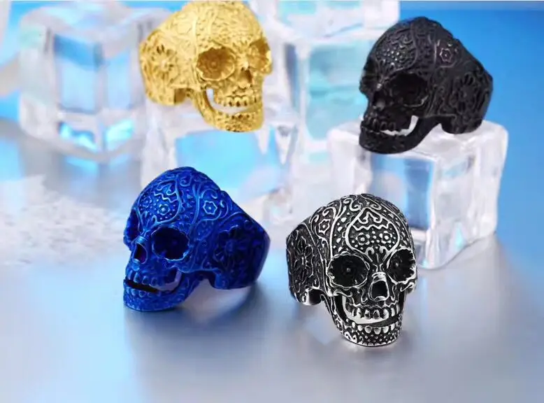 JMY Chinese 316L Stainless Steel Factory Price Finer cool skull Gold Ring For Men