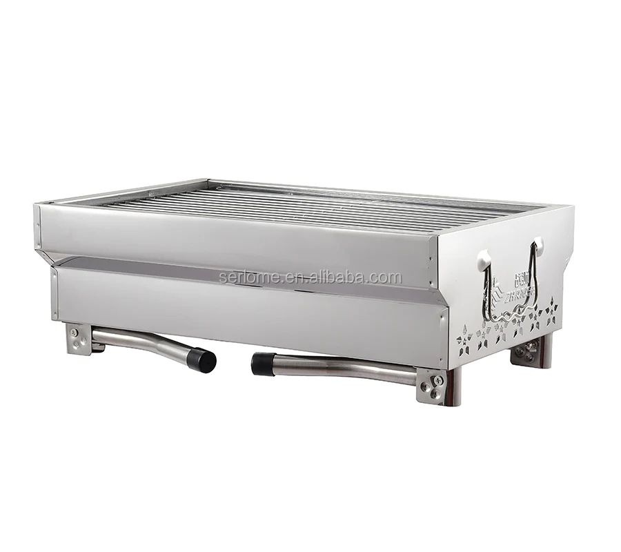 Square Classic Foldable Picnic Travel Garden Party Silver White Stainless Steel Rotisserie Large Charcoal Kebab BBQ Grill