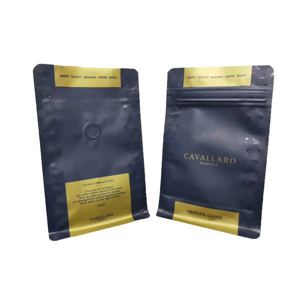 E-friendly Plastic Easy tear Ziplock flat bottom herbs coffee packaging bag with valve