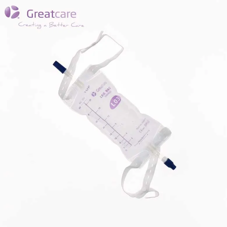 
Greatcare Medical Disposable 600ML urine leg bag square shape with pull-push valve L03 PVC with or without belts 