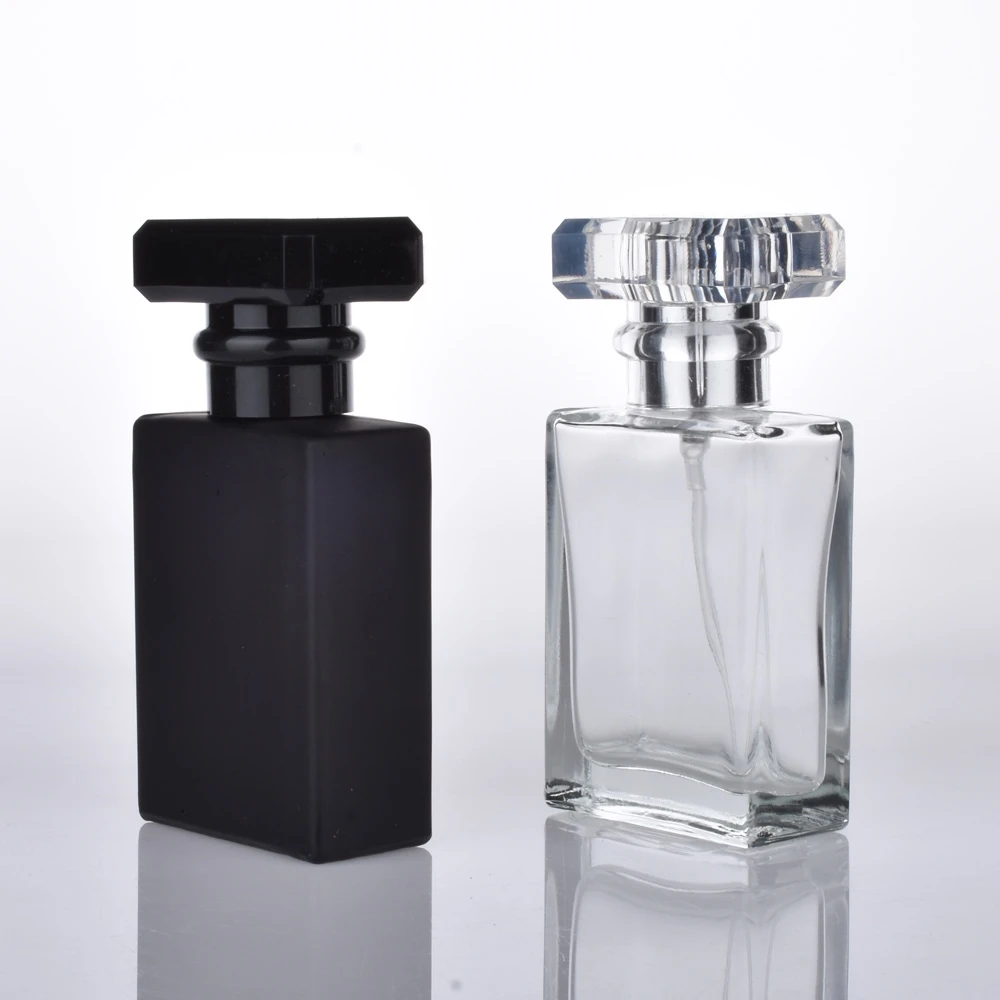 High Quality 30 ml Perfume Spray Bottle Black Glass Clear Square Empty Bottle