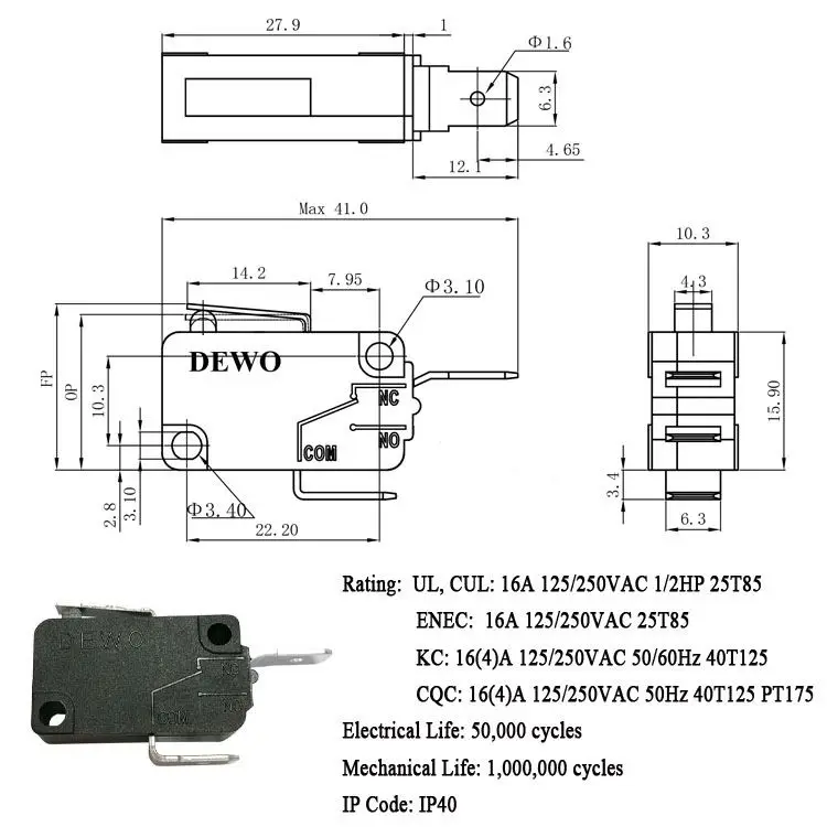 Оптовая продажа одноцветное 2 pins enec kw3 oz 8a 250v t85 5e4 микро переключатель