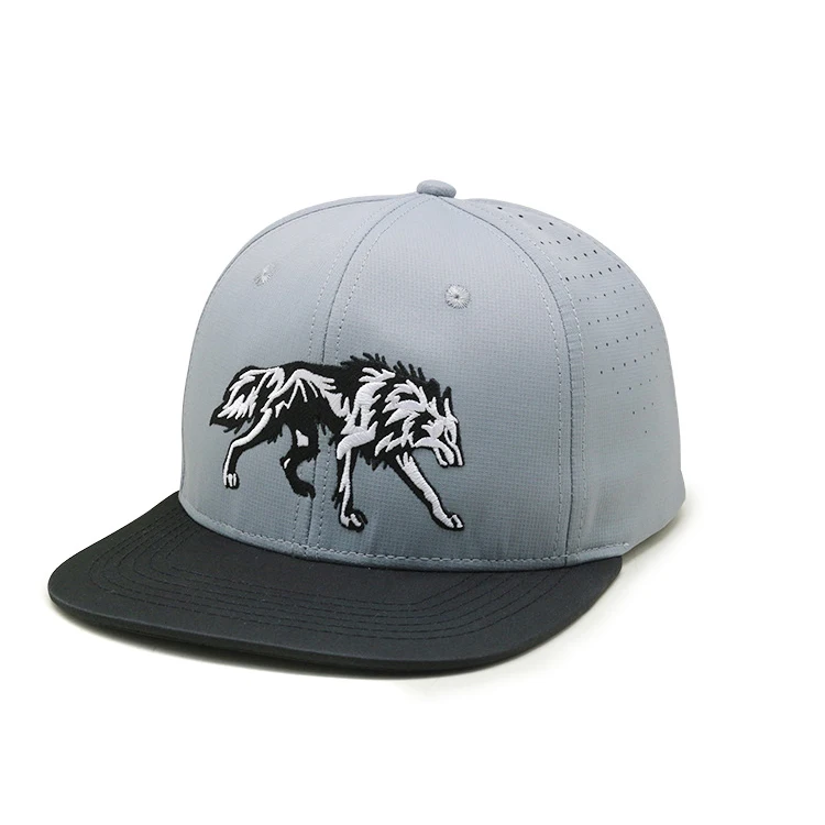 personalised embroidery wolf logo breathable holes nylon customize snapback hats  for round face men caps 2018
