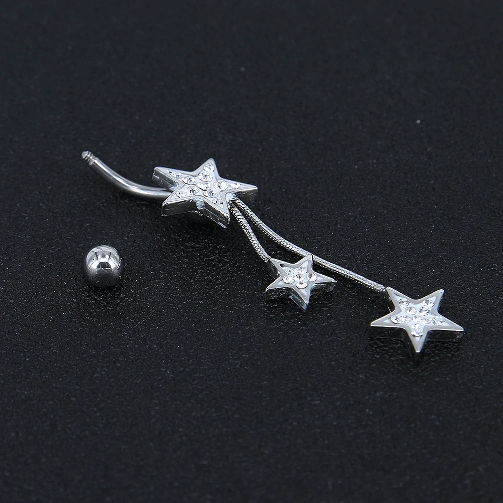 Body jewelry factory crystal star belly button ring surgical steel non pierced navel piercing  jewelry