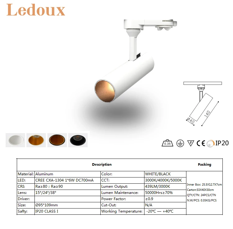 LED Track light Adjustable Spotlight 4 Wires 3 Circuits CE Aluminum Housing Commercial Office Showroom