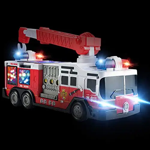 Light-Up Electric Fire Truck Toy - Diecast Fire Engine Rescue Truck with 3D Effects, Plastic ABS Construction