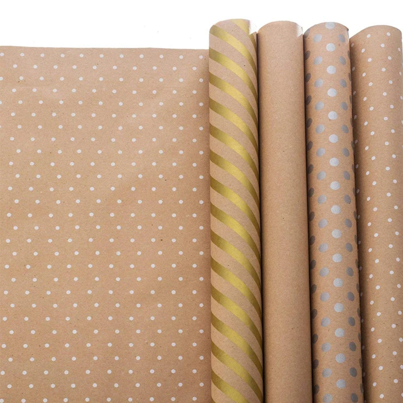 
OEM Design Custom Printed Brown Kraft Wrapping Paper Rolls for Gifts 