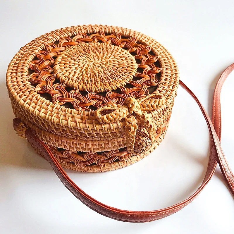 Bali  Island Round Rattan Shoulder Bags Handbag  Bohohemian Retro Women  Beach Summer Handmade  Handbag Straw Rattan Woven Bag