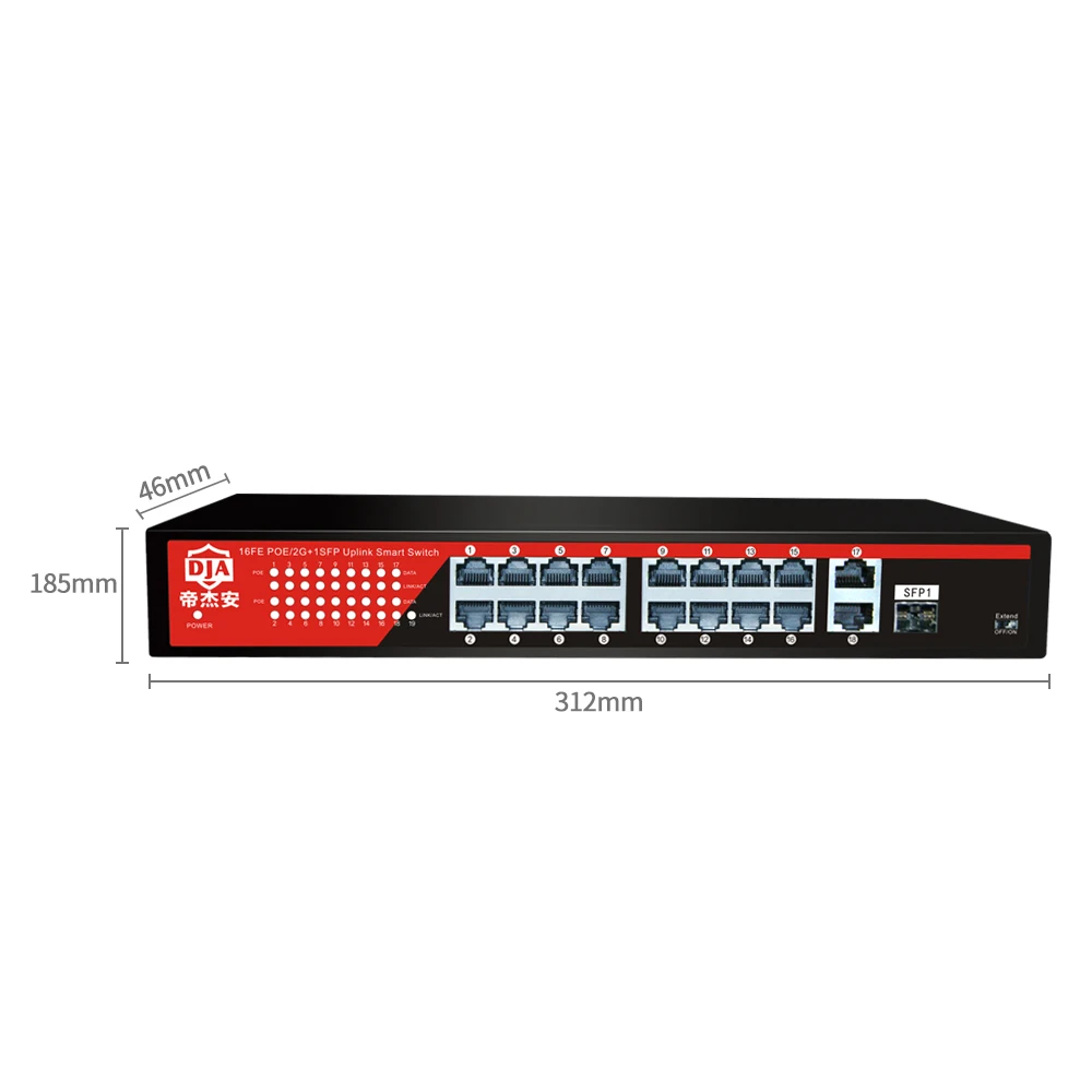 
Unmanaged network poe switch Fiber gigabit 16+3 port 48V for CCTV 