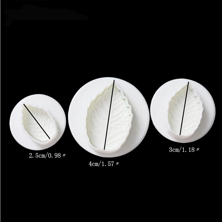 3pcs set fondant making machine Leaf shaped plunger cutter