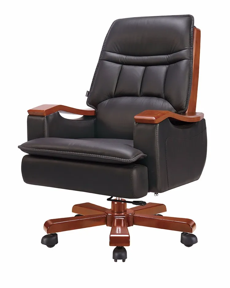 Solid wood frame meeting chair genuine leather upholstery conference chair for sale FOHF-02#