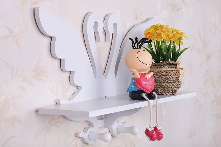 G0228 carved lovely swan commodity shelf white wooden wall shelf wall mount bracket hook kids room decoration towel bracket