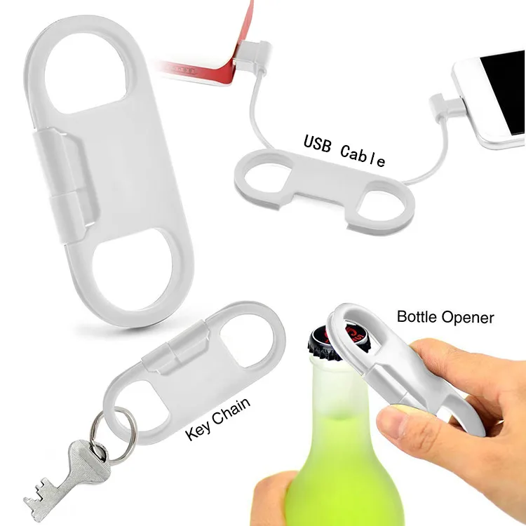 2021 Hot Selling Promotion Gift Multifunction Keychain Bottle Opener USB Data Cable for  Android 3 in 1 short usb cable