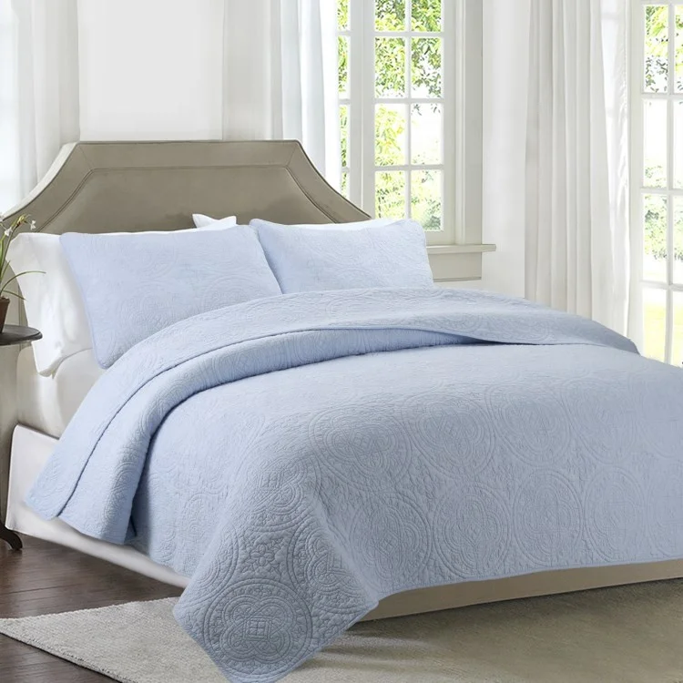 Light Blue Color Embroidered Thin Summer Quilt