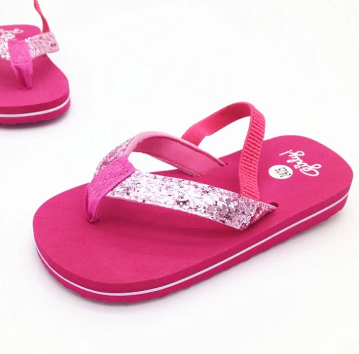 
Hot pink sequins elastic band kids girls flip flop sandals 