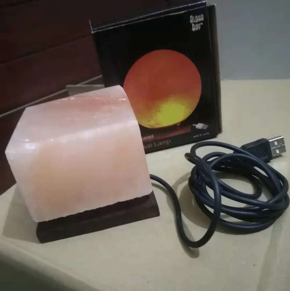 Himalayan square Salt Lamps Natural Pink Crystal Salt Rock Lamp LED Night Light USB