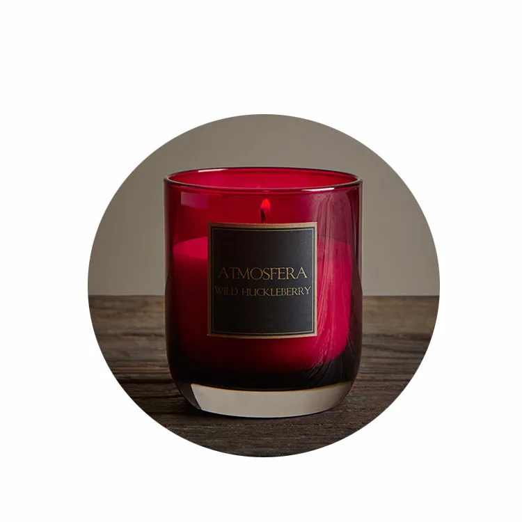 Luxury Customize Red Color  Round Bottom Glass Candle Jar With Wood Lid For Candles