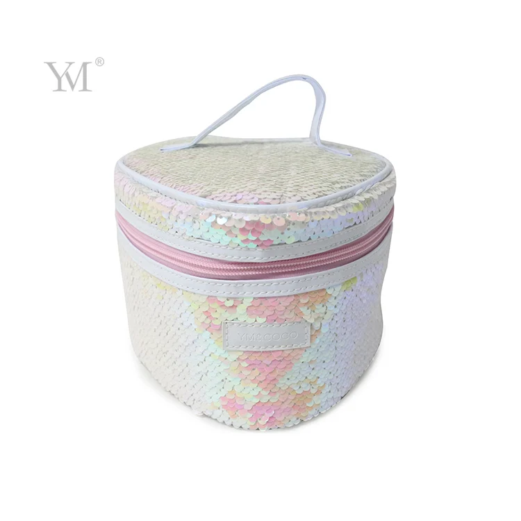 Customized logo ladies travel make up brush cute small magic reversible glitter sequin makeup pouch with mirror