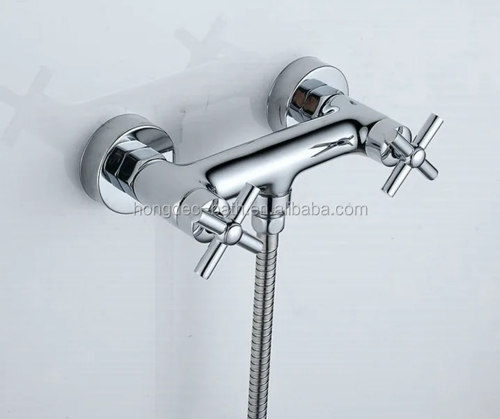 Dual Cross Handles Solid Brass Wall Mounted Thermostatic Shower Hot And Cold Water Mixer Valve For Bathroom Chromed Finished
