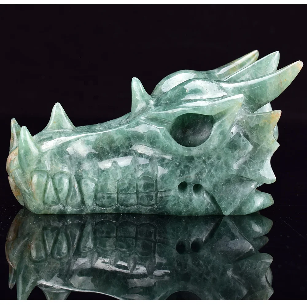 Realistic Green Fluorite Gemstone Dragon Head Skull Crystal Home Decoration Lapis Lazuli Hand Carved Engraving SCULPTURE CN;GUA