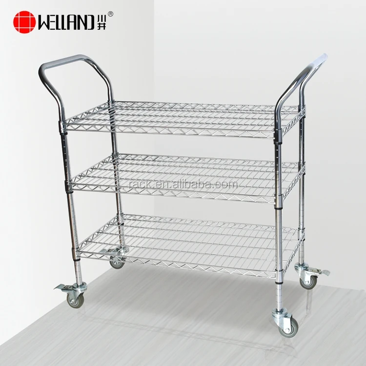 3 Tier Steel Storage Industrial Transport Trolley, Multifunctional Delivery Trolley