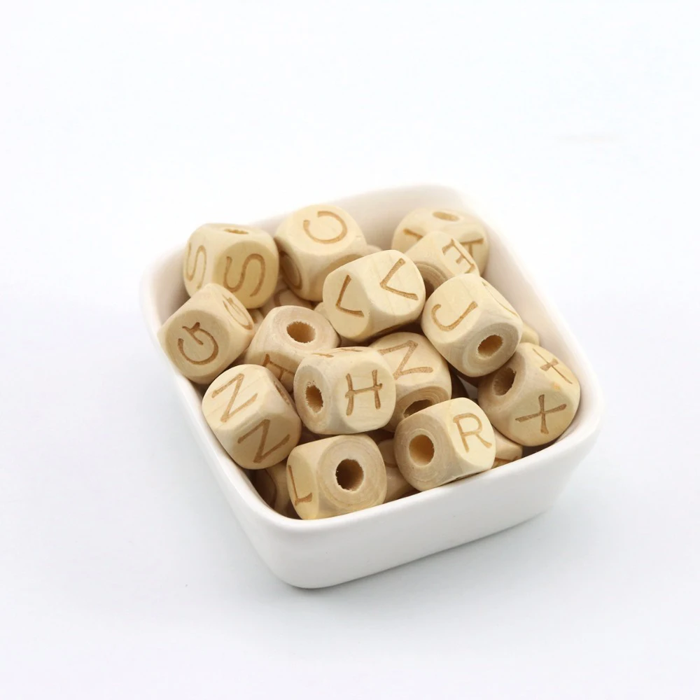 14mm DIY Name Small Wooden Alphabet Custom Personalized Engraved Beads