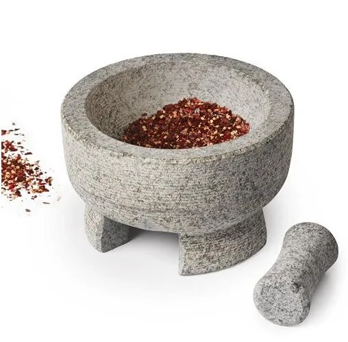 Stone Mortar and Pestle Set - Natural Granite Stone Grinder Bowl for Herbs, Spices, Garlic, Kitchen