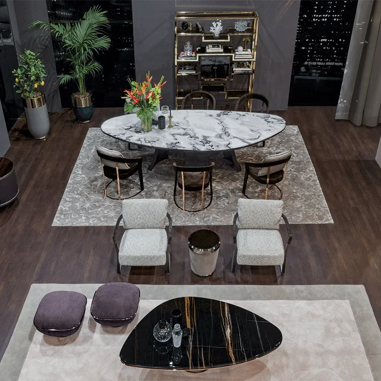 Triangle shape marble top solid wood dining & kitchen room tables living room furniture black or white color for apartment hotel