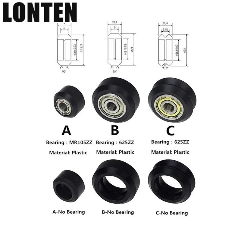 Lonten 10pcs CNC Openbuilds Plastic wheel POM with 625zz MR105zz Idler Pulley Passive Round Wheel Perlin Wheel for V-Slot 3D Pri