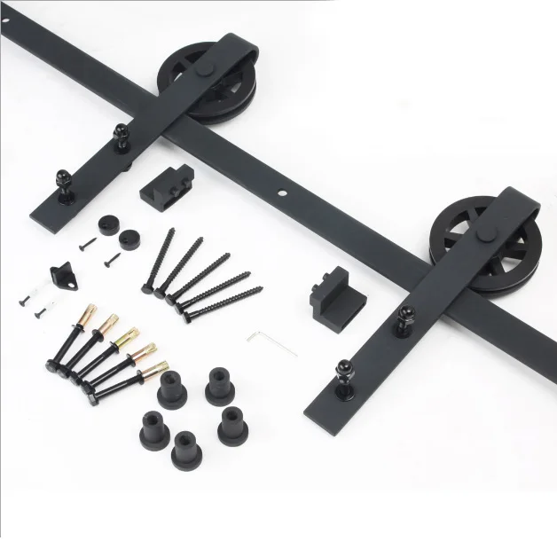 Chrome Factory Black Customized Size Sound Proof Metal Steel Sliding Barn Door Hardware Roller Rails Kit
