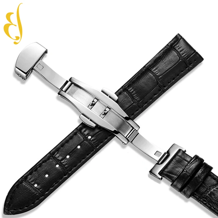 Wholesale custom double press leather butterfly clasp watch strap
