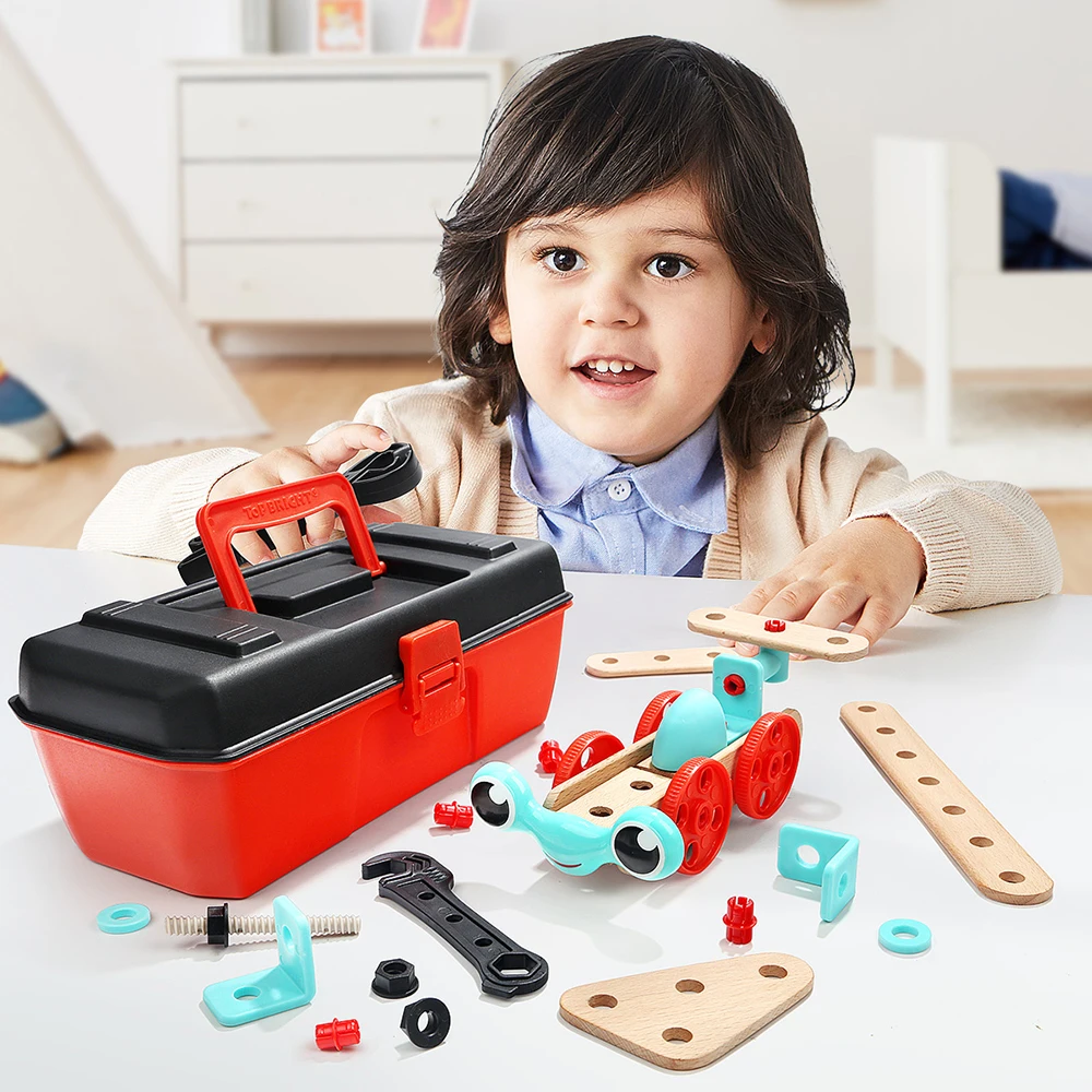 2014 china new innovative product handmade wooden toys organic baby toys Biddy tool box kids learning toys