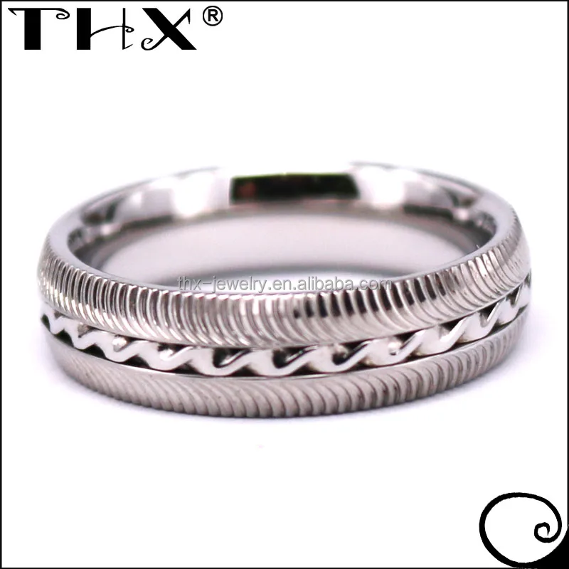 Custom Made Bold Unique Titanium Band Fashion Carved Design Titanium Wave Ring Engraved Titanium Tire Ring
