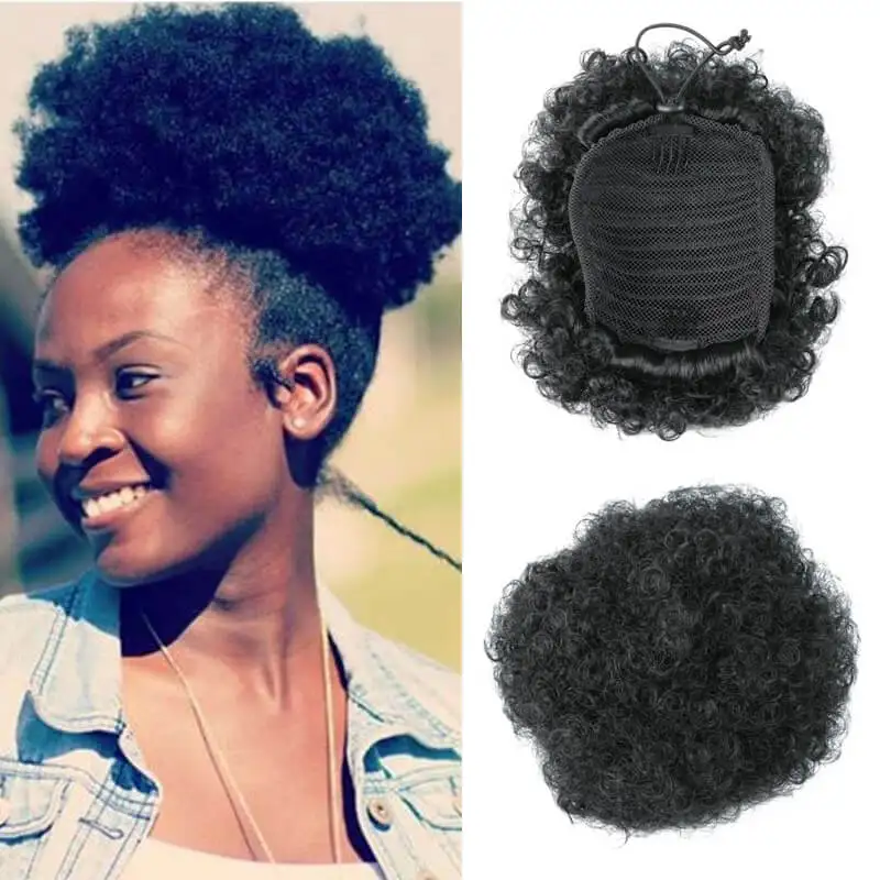
Beauty Synthetic Puff Afro Short Kinky Curly Chignon Hair Bun Drawstring Ponytail Wrap Hairpiece 