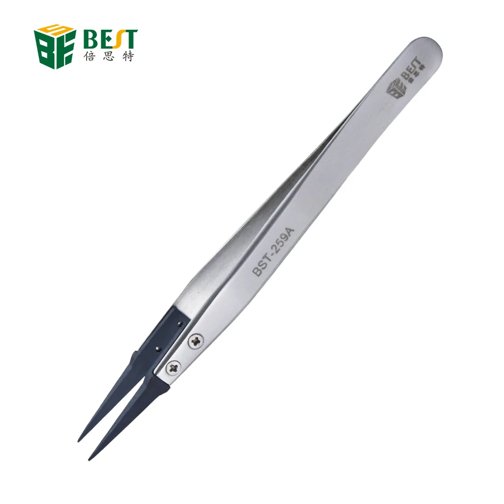 BEST-259A ESD replaceable plastic tipped tweezers for electronic repair