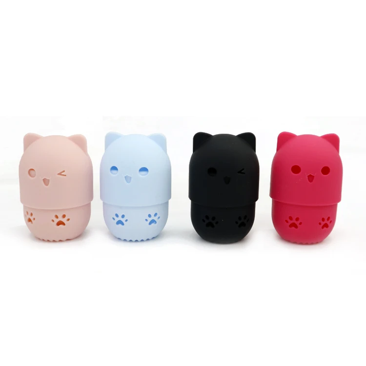 
Portable Cat Shape Travel Capsule Makeup Puff Holder Silicone Sponge Blenders Case Holder 