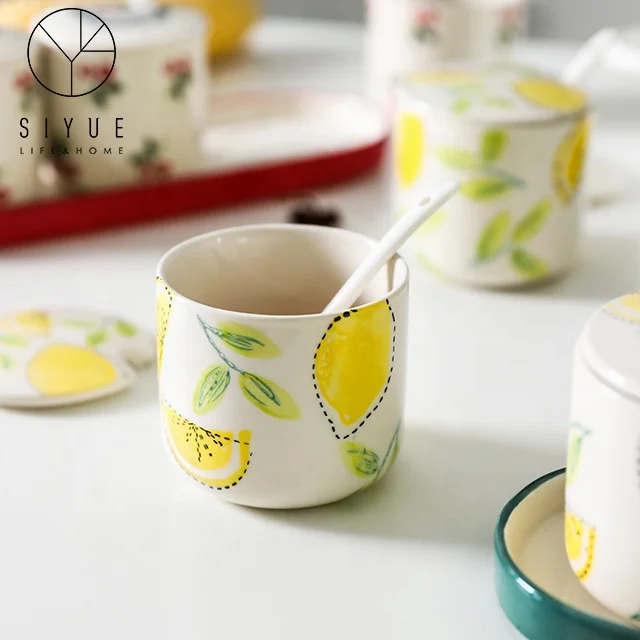 Wholesale Ceramic Spice Jar Set With Spoon For kitchen 1101